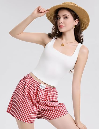 Premium Gingham Lounge Boxer Shorts Women