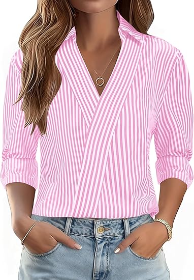 Elevated Collared Business Casual V Neck Top